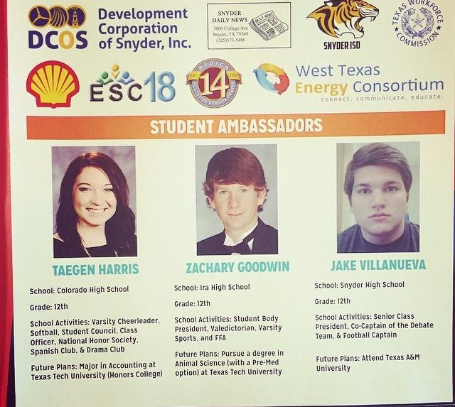 Sign featuring student ambassadors from Snyder.